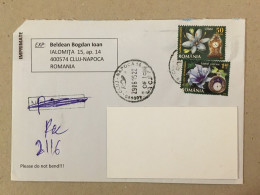 Romania Stationery Circulated Letter Philatelic Cover Stamp Registered Flowers Fleurs Mantel Clock Pocket Watch 2015 - Other & Unclassified