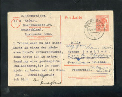 "ALL. BESETZUNG" 1948, Postkarte Mi. P 963 Stegstempel "ERFURT" Nach Frankreich, Nachsendung (70061) - Postwaardestukken
