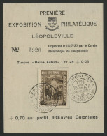 CONGO BELGE "Première Exposition Philatélique" Feuillet Avec N° 194 - Cartas & Documentos