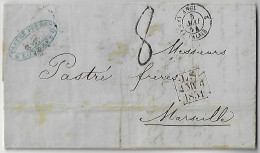 Great Britain 1854 Pastré Brothers Merchant-shipowner Fold Cover London Calais Paris Marseille France Cancel Rate 8 - Brieven En Documenten