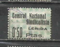 Q511D-SELLO ESPAÑA GUERRA CIVIL FALANGE ESPAÑOLA LERIDA CNS 1939 CENTRAL NACIONAL SINDICALISTA.50 CÉNTIMOS - Viñetas De La Guerra Civil