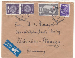 Israël - Lettre De 1955 - Oblit Jerusalem - Musique - Monnaies - Evaux - Oiseaux - Fusée - - Storia Postale