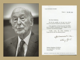 Valéry Giscard D'Estaing (1926-2020) - Lettre Signée à M. Chapsal + Photo - 2017 - Politisch Und Militärisch