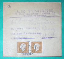 N°683 X2 MARIANNE DULAC BANDE DE JOURNAL LE TIMBRE PARIS POUR CHERBOURG MANCHE REEXP LE RAINCY SEINE ET OISE 1950 FRANCE - 1944-45 Marianne (Dulac)