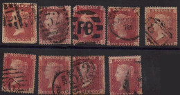 Grande Bretagne  Reine Victoria Lot De 9 Timbres 1 Penny Rouge Oblitérés, Différents états Voir Scan - Gebruikt