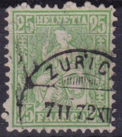 Sitzende Helvetia 40, 25 Rp.gelblichgrün  ZÜRICH 7.II.    1872 - Usados