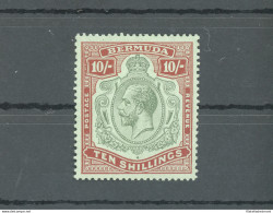 1924-32 BERMUDA, Stanley Gibbons N. 92, GEORGE V Portrait, 10s. Green And Red/pale Emerald, MNH** - Otros & Sin Clasificación