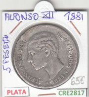 CRE2817 MONEDA ESPAÑA ALFONSO XII 5 PESETAS 1881 PLATA - Otros & Sin Clasificación