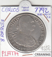 CRBAN945 MONEDA ESPAÑA CARLOS IV 8 REALES 1792 MEXICO PLATA - Otros & Sin Clasificación