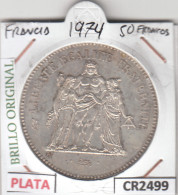 CR2499 MONEDA FRANCIA 50 FRANCOS 1974 PLATA BRILLO ORIGINAL - Andere - Europa
