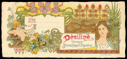 En L'état MENU Publicitaire ART NOUVEAU - DESILINE "Tonique, Stomachique Digestive" ** Femme Illustrateur - Menus