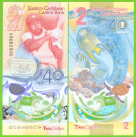 EASTERN CARIBBEAN STATES 2 DOLLARS 2023  P-W61 UNC POLIMER - East Carribeans