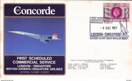British Airways Vol Concorde Londres Singapour 09/12/77 - Lettres & Documents
