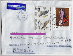 France 2023 Priority Cover Sent From Langres To Balneário Gaivota Brazil 3 Stamp Falcon Eagle Painting By Jean Hélion - Briefe U. Dokumente