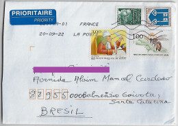 France 2022 Priority Cover Sent From Ormancey To Balneário Gaivota Brazil 4 Different Stamp - Lettres & Documents
