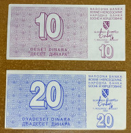 Bosnia, 10 And 20 Dinara 1992, Pick-21, 22, XF - Bosnië En Herzegovina
