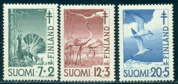 1951 Birds,capercaillie,common Crane,The Caspian Tern,Finland,396 ,MNH - Grues Et Gruiformes