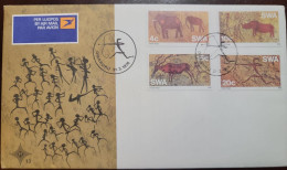 O) 1976 SOUTH WEST AFRICA, ELEPHANTS, PREHISTORIC ROCK PAINTING, RHINOCEROS, ANTELOPE AND HUNTER, HUNTER WITH BOW AND AR - Autres - Afrique