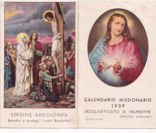 Calendarietto - Missionario - Scolasticato S.giuseppe - Oropa - Vercelli - Anno 1939 - Petit Format : 1921-40