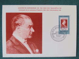 Turkey 1981 FDC Card Stamp On Stamp Ataturk - Briefe U. Dokumente