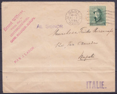 Env. Affr. N°167 (tarif Imprimés) Flam. "GENT 3/12.I 1920/ GAND 3" Pour NAPOLI (Naples) Italie - 1919-1920 Albert Met Helm