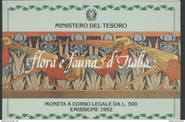 1992 Italia - Repubblica Italiana - 500 Lire Commemorative Flora E Fauna - Emissione Del 1992 - Cartoncino Ufficiale - F - 500 Liras