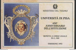1993 Italia - Repubblica Italiana - 500 Lire Commemorative Università Di Pisa - Cartoncino Ufficiale - FDC - 500 Lire