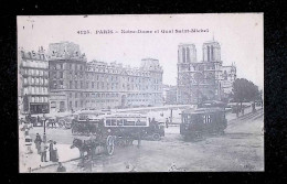 Cp, Automobile, Bus, Tramway, Attelages, 75, Paris, Notre Dame Et Quai Saint-Michel, écrite 1918, Ed. Le Deley - Bus & Autocars