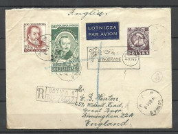 POLEN Poland 1954 O Gdynia Registered Air Mail Cover To Great Britain Mi 799 Imperforated Etc. - Covers & Documents