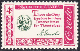 !a! USA Sc# 1143 MNH SINGLE (a2) - Credo: Lincoln - Ungebraucht