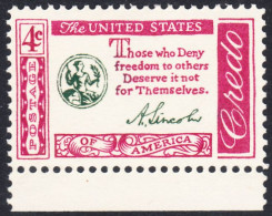 !a! USA Sc# 1143 MNH SINGLE W/ Bottom Margin - Credo: Lincoln - Ongebruikt