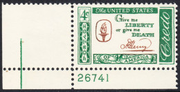 !a! USA Sc# 1144 MNH SINGLE From Lower Left Corner W/ Plate-# (UR/26741) - American Credo: Henry - Nuevos