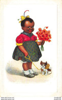 FILLETTE DE COULEUR AVEC UN CHIEN ET DES FLEURS ILLUSTRATION W. SCHEUERMANN - Scheuermann, Willi