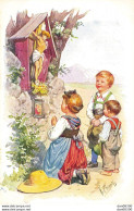 ILLUSTRATION KARL FEIERTAG ENFANTS DU TYROL EN PRIERE DEVANT LE CHRIST - Feiertag, Karl