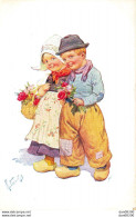 PETIT GARCON ET PETIT FILLE EN COSTUME TRADITIONNEL D'AUTRICHE AVEC UN PANIER ET DES FLEURS ILLUSTRATION FEIERTAG - Feiertag, Karl