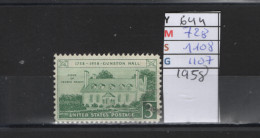 PRIX FIXE Obl 644 YT 728 MI 1108 C SCO 1107 GIB Habitation De George Mason 1958  58A/07 - Used Stamps