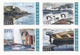 Sweden Schweden Suède 2002 Tourism Summer In Bohuslan Lighthouses Landscapes Boat Birds Set Of 4 Stamps In Block 2x2 MNH - Anatre