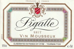 ***  ETIQUETTE ***  MOUSSEUX  ---  PIGALE -  - Compagnie Des Grands Vins  TOURNAN - Vino Blanco