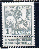 BELGIQUE BELGIE BELGIO BELGIUM 1910 CHARITY CARITAS ST. MARTIN OF TOURS DIVIDING HIS CLOAK WITH A BEGGAR 1c MH - 1910-1911 Caritas