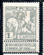 BELGIQUE BELGIE BELGIO BELGIUM 1910 CHARITY CARITAS ST. MARTIN OF TOURS DIVIDING HIS CLOAK WITH A BEGGAR 1c MH - 1910-1911 Caritas