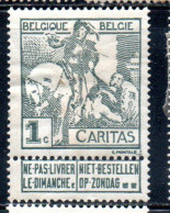 BELGIQUE BELGIE BELGIO BELGIUM 1910 CHARITY CARITAS ST. MARTIN OF TOURS DIVIDING HIS CLOAK WITH A BEGGAR 1c MH - 1910-1911 Caritas