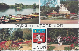 CPSM  France  Auvergne Rhône Alpes  69 Rhône   Lyon  Le Parc De La Tête D’Or  En 4 Vues Avec Son Blason - Lyon 6