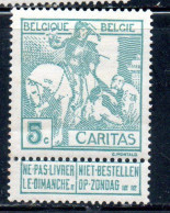 BELGIQUE BELGIE BELGIO BELGIUM 1910 CHARITY CARITAS ST. MARTIN OF TOURS DIVIDING HIS CLOAK WITH A BEGGAR 5c MH - 1910-1911 Caritas