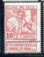 BELGIQUE BELGIE BELGIO BELGIUM 1910 CHARITY CARITAS ST. MARTIN OF TOURS DIVIDING HIS CLOAK WITH A BEGGAR 10c MH - 1910-1911 Caritas