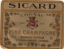 ***  ETIQUETTE ***     COGNAC  SICARD   --- Fine Champagne --  - Alcohols & Spirits