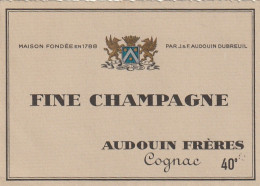 ***  ETIQUETTE ***    COGNAC  Fine Champagne  AUDOUIN Frères - Alcohols & Spirits