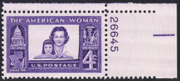 !a! USA Sc# 1152 MNH SINGLE From Upper Right Corner W/ Plate-# 26645 - American Women - Unused Stamps