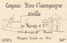 ***  ETIQUETTE ***     COGNAC  Vieille Fine Champagne   De Chanzy ??   17700 SURGERES  - Alcohols & Spirits