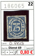 Deutsches Reich 1922 - Allemagne 1922 - Michel Dienst 69 / Service 69 - Oo Oblit. Used Gebruikt - Officials