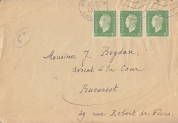 Lettre Obl. Sécap Metz Gare Le 22/10/53 Sur 10f Dulac X 3 N° 698 (tarif Du 1/5/51) Pour Bucarest - 1944-45 Marianne Of Dulac